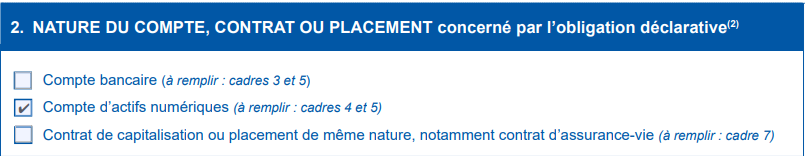 Sélectionnez le type de compte à déclarer