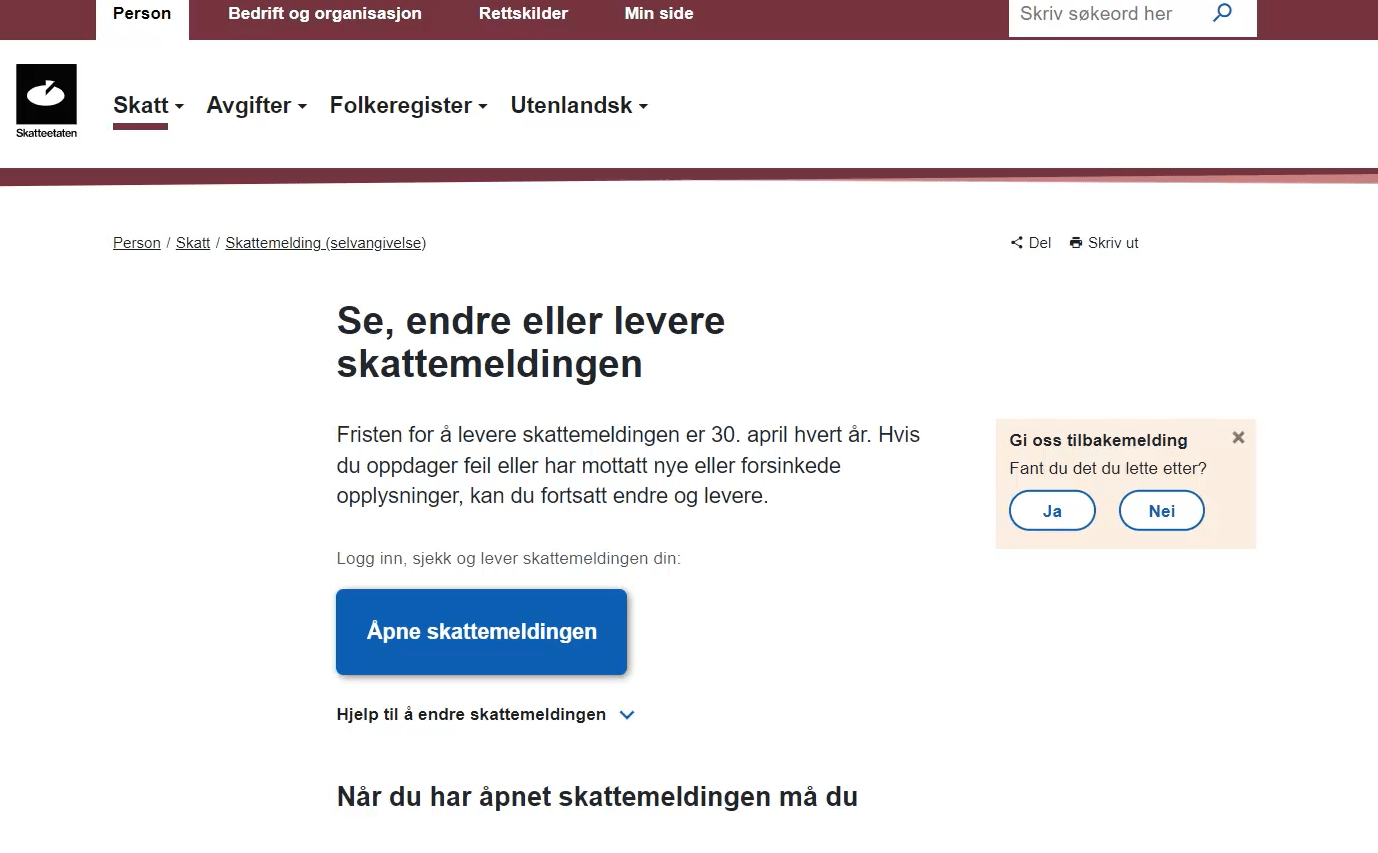You can correct your tax return directly on the Skatteetaten website.