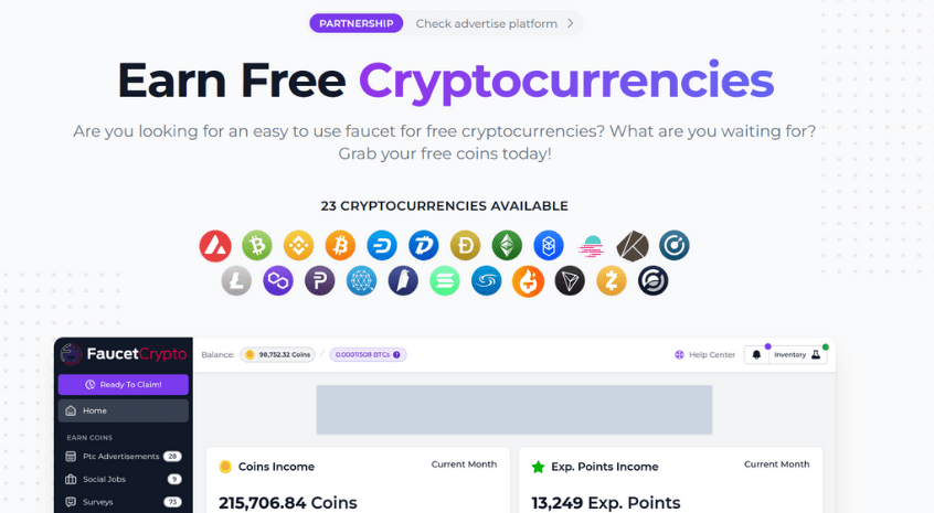 Faucet Crypto's tagline is Earn Free Cryptocurrencies, you can get paid out in 23 different cryptocurrencies.