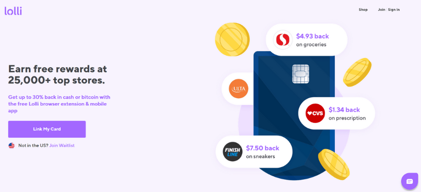 Lolli allows you to get crypto cashback rewards whilst shopping.