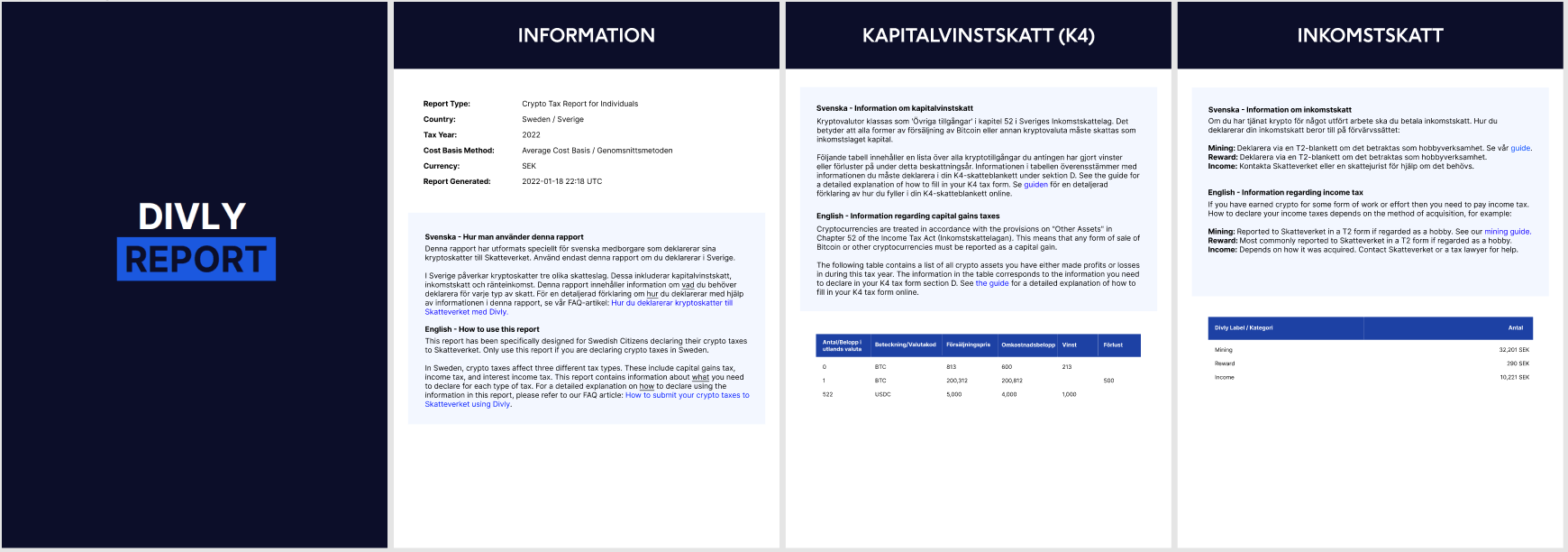 Example of Divly tax report for Swedish citizens