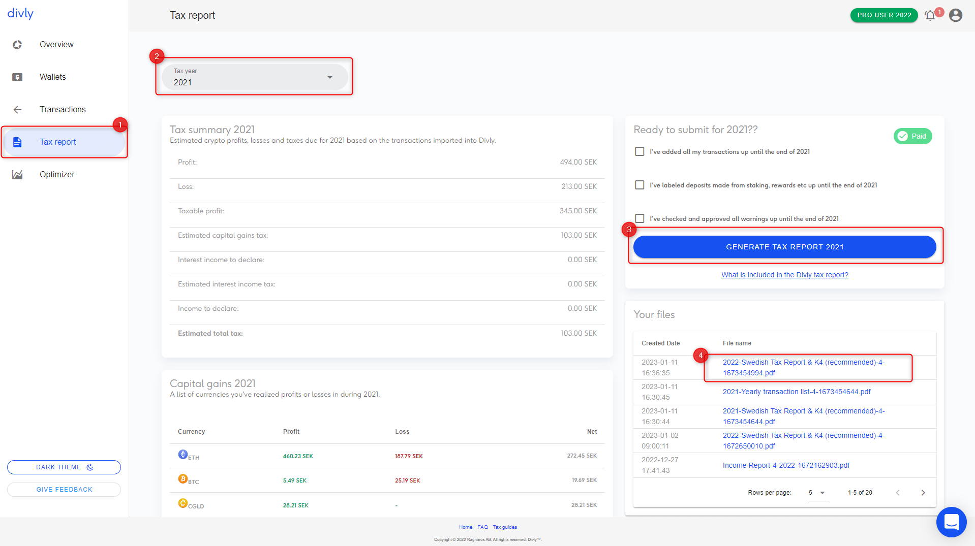 Tax report page