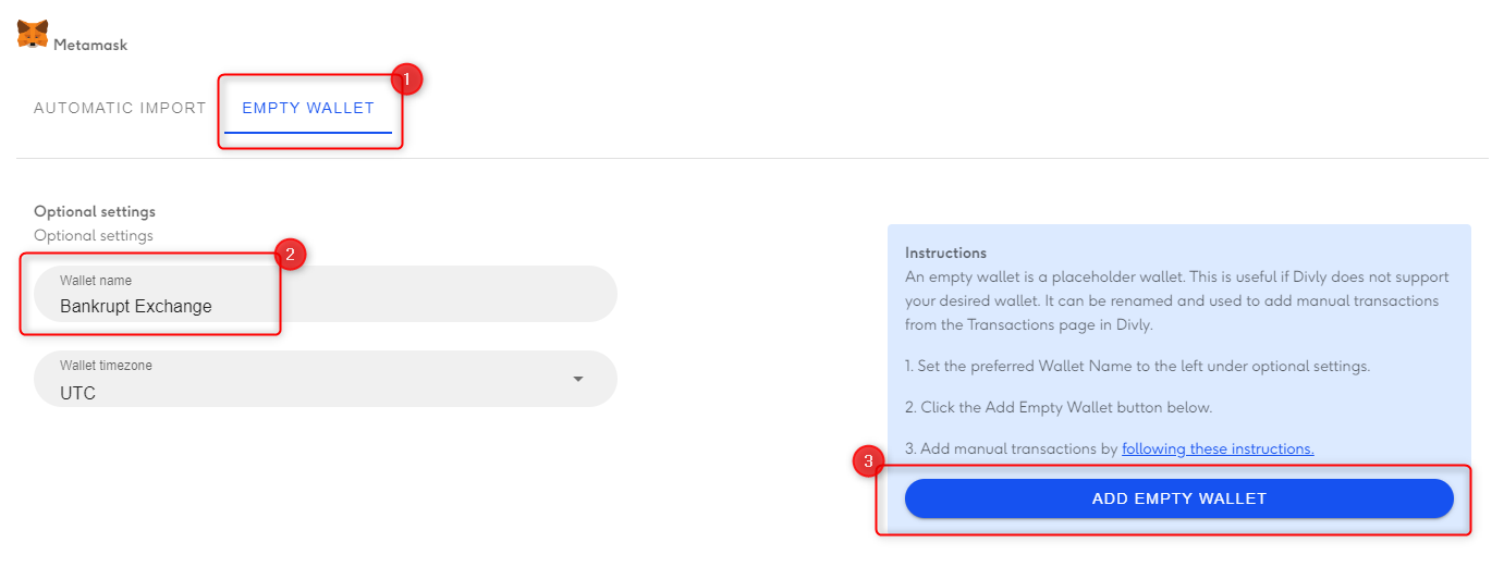 How to add an empty wallet in Divly