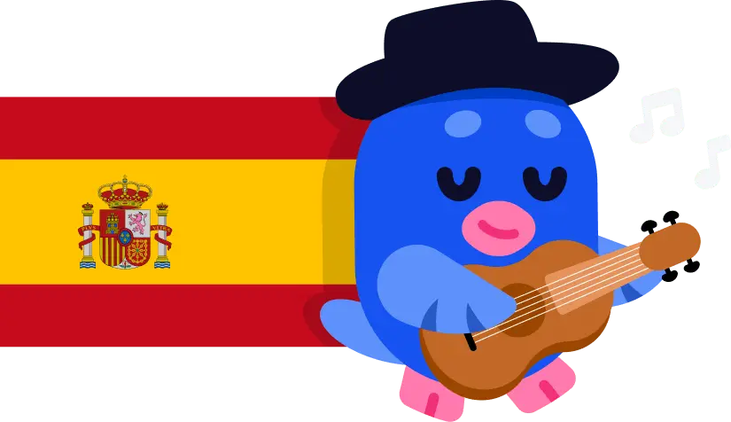 Mascota de Divly tocando guitarra con la bandera de España, destacando impuestos para criptomonedas en España