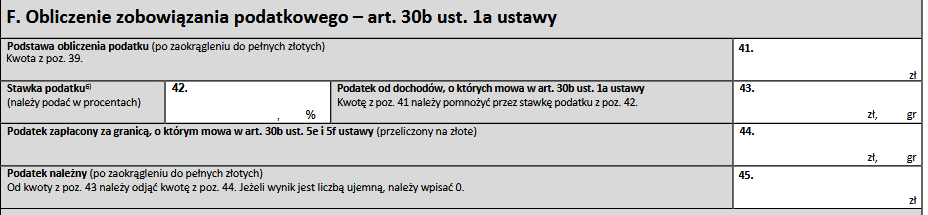 Obliczenie podatku – Część F PIT-38