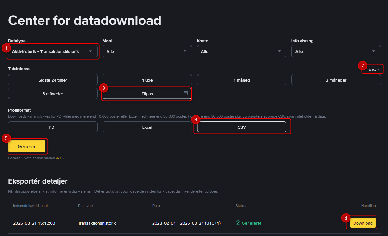 Sådan henter du din Binance transaktionshistorik