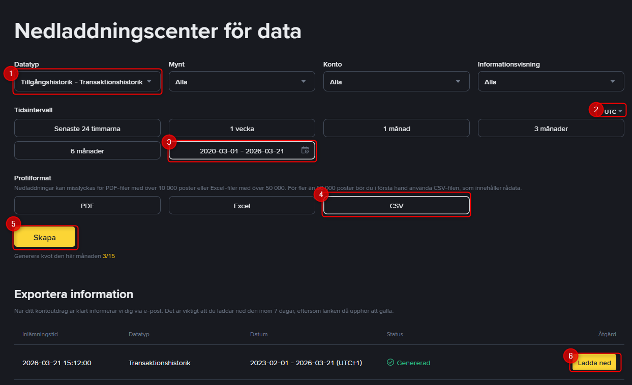 Binance ladda ned transaktioner för deklarationen