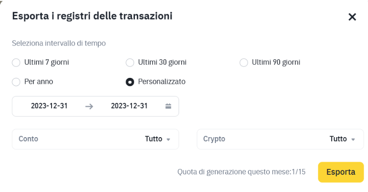 Come ottenere lo storico delle transazioni su Binance. parte 3