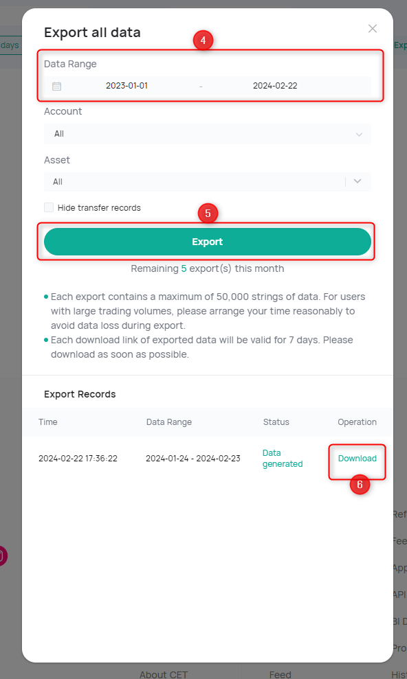 How to export transactions from CoinEx via their CSV file part 2