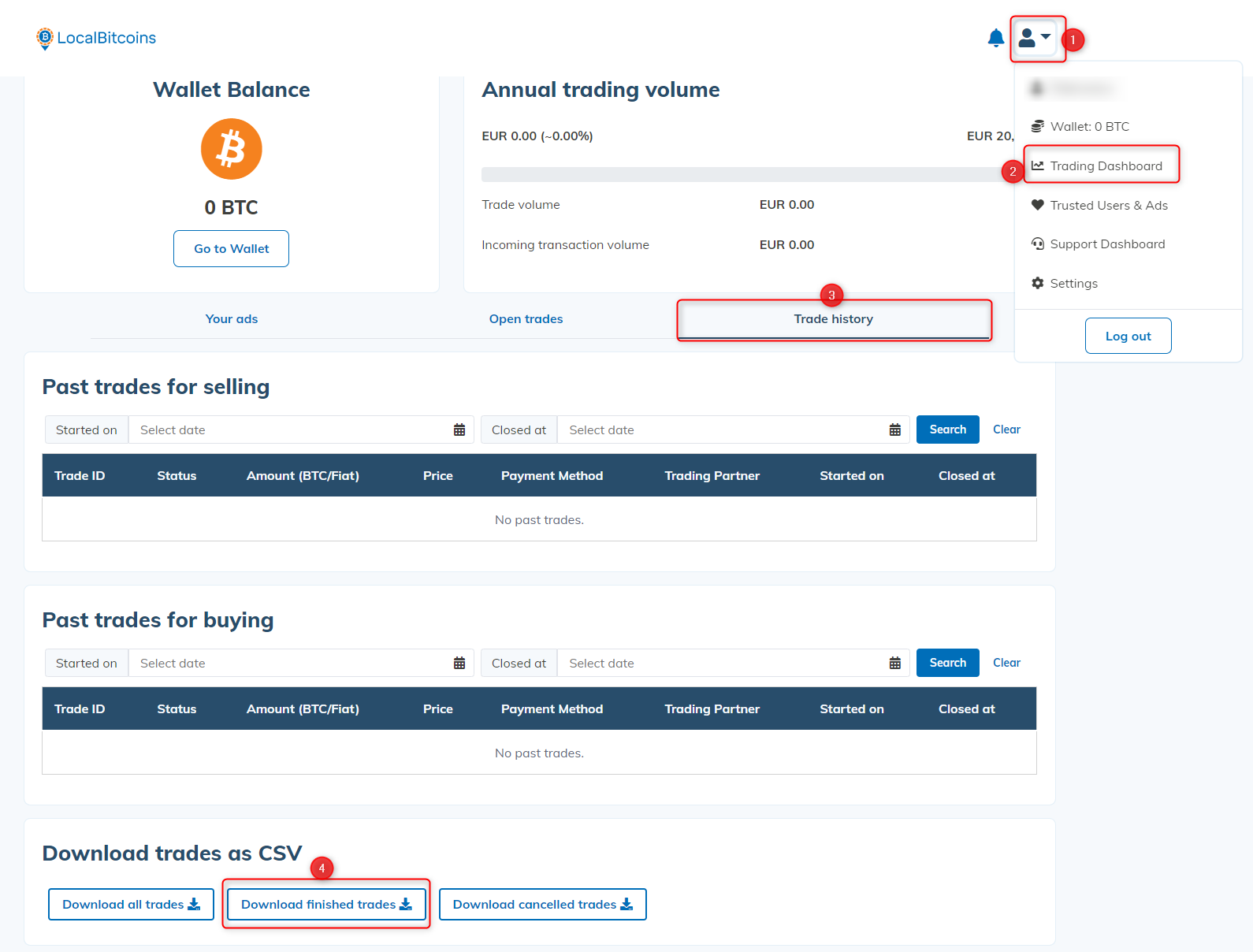How to export trades from LocalBitcoins