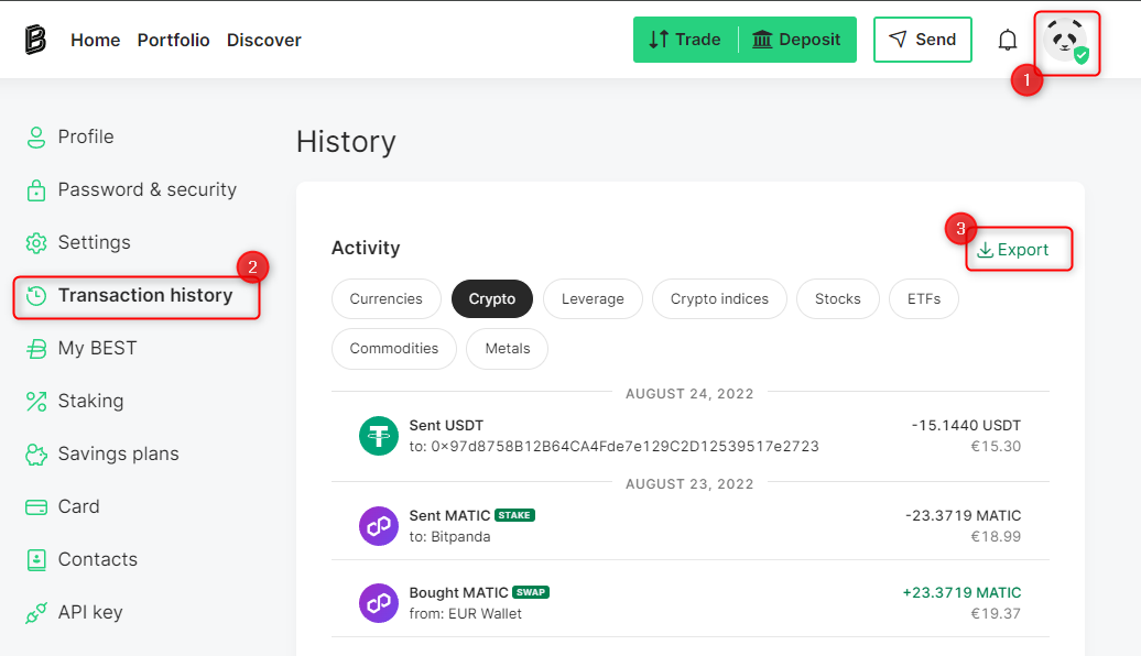 How to export your transaction history from Bitpanda using the CSV file export