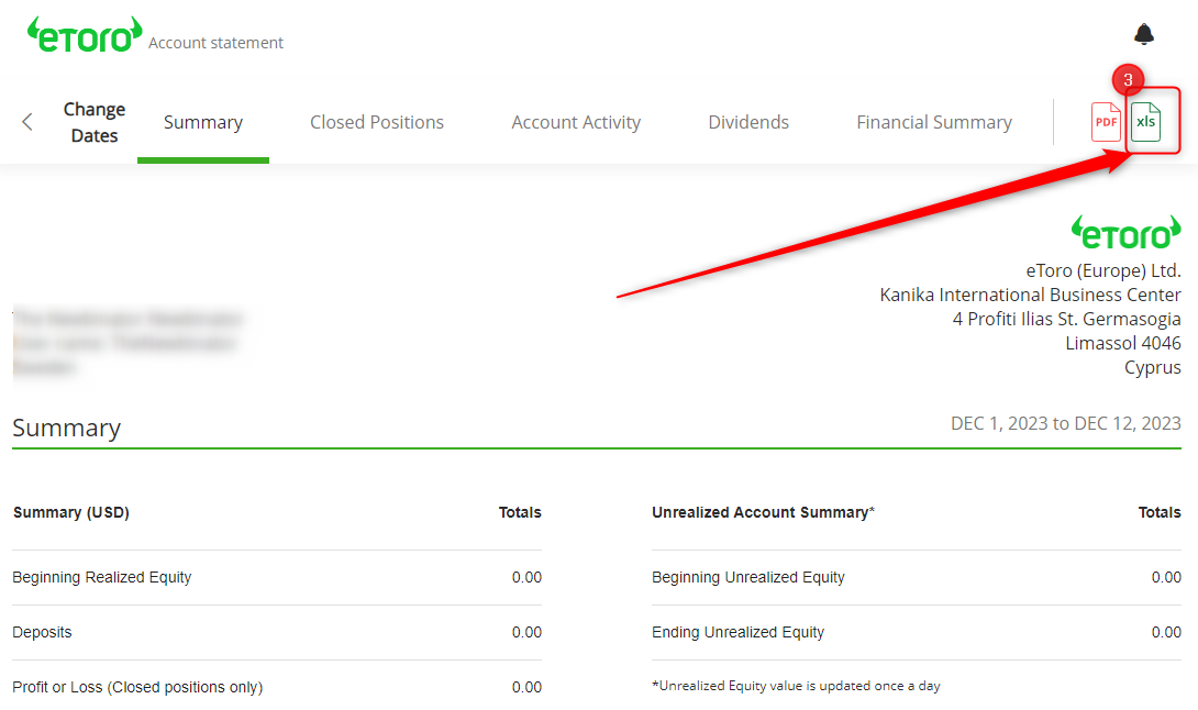 How to export transfers from eToro final step