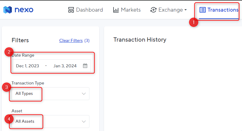 How to export transactions from Nexo